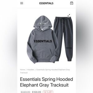 Essentials Spring Hooded Elephant Gray Tracksuit (New, size small)